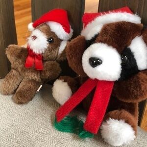 Vintage 80s Russ Berrie Christmas raccoon & bear
